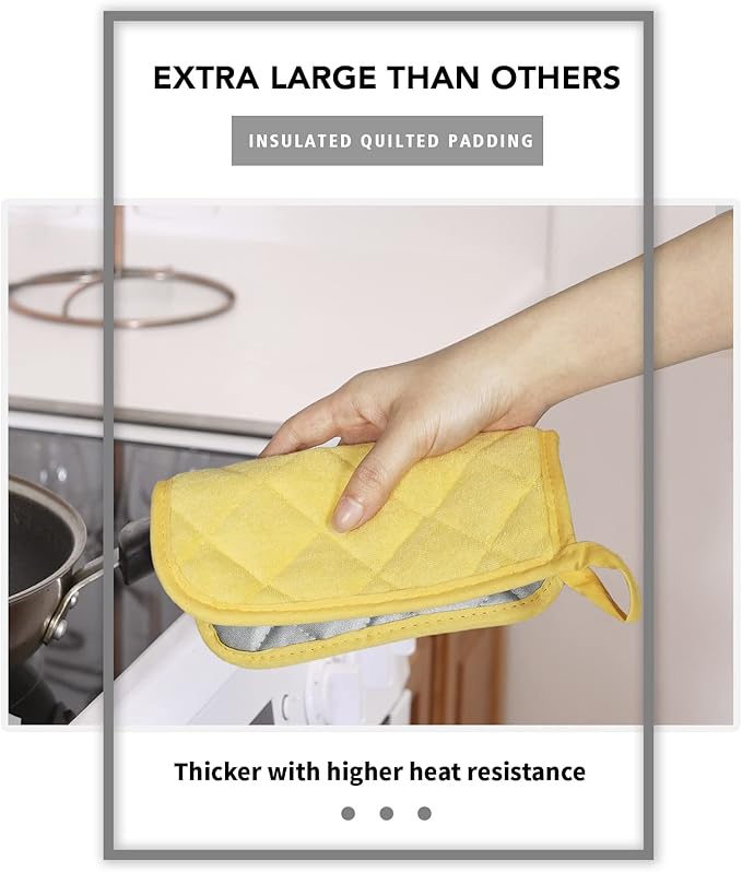 Joyhalo 4 Pack Pot Holders for Kitchen,Cotton Oven Holder with Great Heat Resistance,Non Slip Hot Pads for Kitchen Clearance,Yellow - Image 3