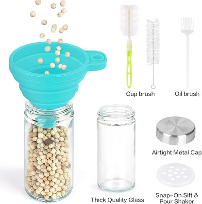 Spice Rack Organizer with Jars for Cabinet (20Pcs) Revolving/Rotating Seasoning Organizer, Stainless Steel/Wooden Countertop Rack Tower Organizer for Kitchen Pantry with Reusable Labels/Funnel/Brushes - Image 5
