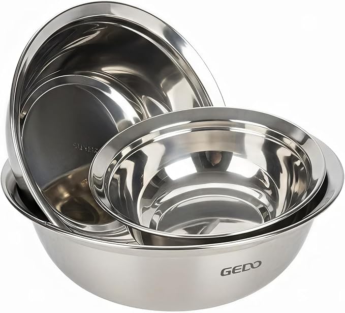 GEDO Stainless Steel 3pcs, 4pcs Mixing Bowls Set, 316L,Grade, Silver, Nesting Design, Professional Kitchen Bowls (7.86/9.43/11 in)