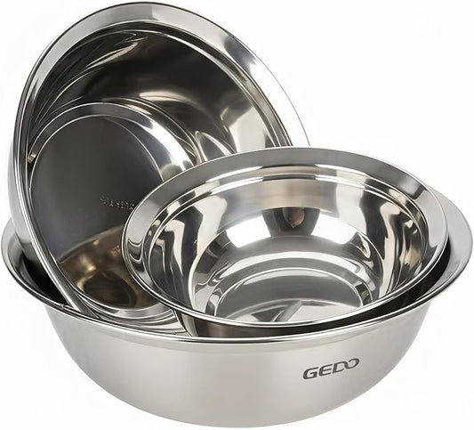 GEDO Stainless Steel 3pcs, 4pcs Mixing Bowls Set, 316L,Grade, Silver, Nesting Design, Professional Kitchen Bowls (7.86/9.43/11 in)