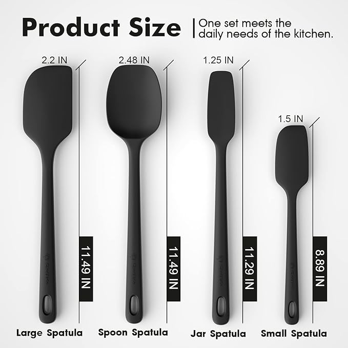 ChefAide 4 Pieces Silicone Spatula Set, Food Grade Rubber Spatula, Upgrade Strong Handle with Ergonomic Grip, Heat Resistant Up to 600°F for Nonstick Cookware, Cooking Baking Mixing - Image 2