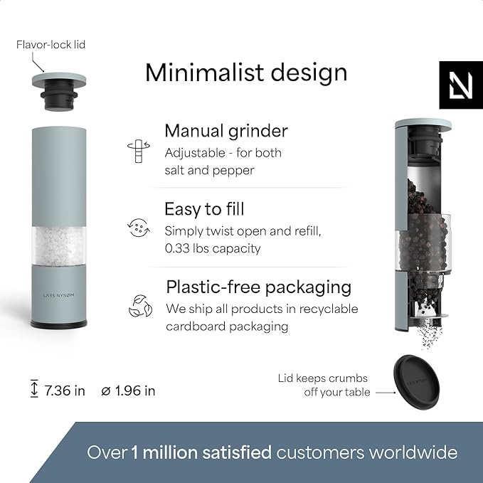 LARS NYSØM Salt and Pepper Grinder Set Manual, Stainless Steel Salt and Pepper Mills with Adjustable Ceramic Grinder I Design Spice Shakers (Sky Blue) - Image 4