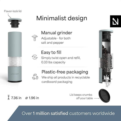 LARS NYSØM Salt and Pepper Grinder Set Manual, Stainless Steel Salt and Pepper Mills with Adjustable Ceramic Grinder I Design Spice Shakers (Sky Blue) - Image 4