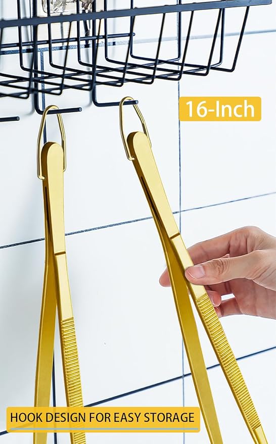 JETKONG 2 Pcs 16-Inch Heavy Duty Cooking Tweezers Extra Large Stainless Steel Food Tweezers Gaint Kitchen Tweezer Tongs (Gold) - Image 6