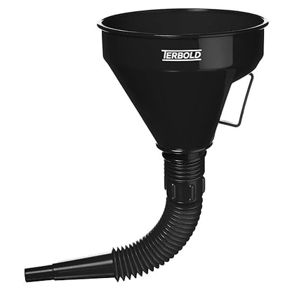 Automotive Flex Funnel with Hose | Wide Mouth Flexible Oil Funnel for Automotive Use - Gas, Transmission Fluid, Car Fuel, Oil Change (Black) by Terbold