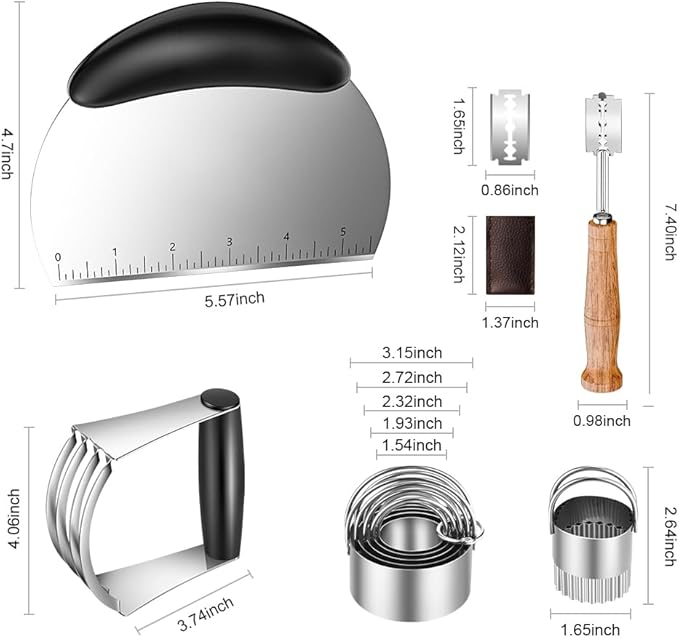 Pastry Cutter, Biscuit Cutter, Dough Scraper, Bread Lame, Stainless Steel Pastry Blender Set, Dough Cutter Biscuit Cutter Sourdough Bread Scoring Tool Dough Blender Tools & Pastry Utensils (5 Pcs/Set) - Image 2