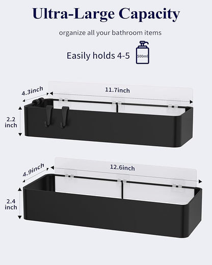 Kitsure Shower Caddy - 2 Pack Adhesive Shower Organizer, Rustproof Metal Shelves, No-Drill Bathroom Organizers and Storage, Black, X-Large