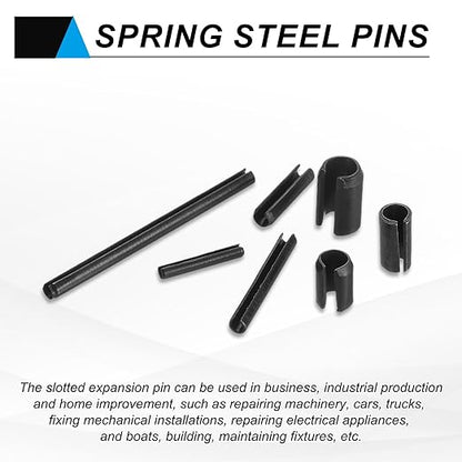 MECCANIXITY 120Pcs Slotted Split Roll Pins 1/10 Inch(2.5mm) Dia. 2/5 Inch(10mm) Length Steel Spring Tension Expansion Dowels for Secure Fastening, Black