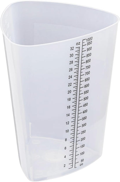 Vakly Plastic Graduated Triangular Intake Output Container [5 Pack] 32 ounce Three-Sided Translucent Laboratory Beaker for Measuring & Mixing - Clear Markings in oz & cc - for Specimen, Paint & Epoxy