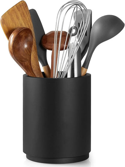 Bivvclaz Wooden Utensil Holder, 360°Rotating 7.2" Utensil Holder for Kitchen Counter, Large Kitchen Utensil Holder, Cooking Utensil Crock for Countertop, Black Kitchen Decor and Accessories by Bivvclaz