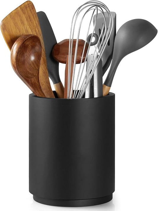 Bivvclaz Wooden Utensil Holder, 360°Rotating 7.2" Utensil Holder for Kitchen Counter, Large Kitchen Utensil Holder, Cooking Utensil Crock for Countertop, Black Kitchen Decor and Accessories by Bivvclaz