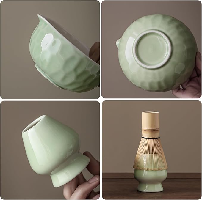 Clay&Fire Matcha Whisk Set, 9 pcs Ceramic Matcha Set, Gifts for Women,Matcha Bowl with Spout and Whisk, Matcha Kit for Matcha Lovers, Ideal Gift Christmas, Birthday, Anniversary(Pink) (Jade Green) - Image 3