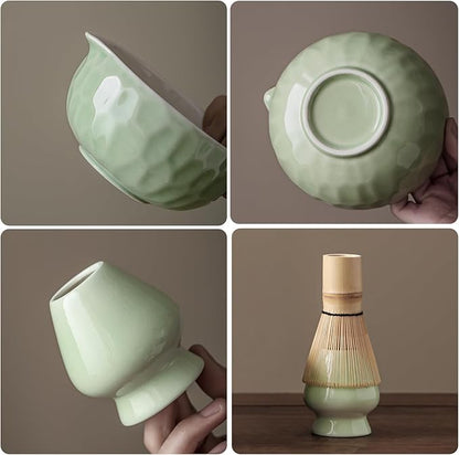 Clay&Fire Matcha Whisk Set, 9 pcs Ceramic Matcha Set, Gifts for Women,Matcha Bowl with Spout and Whisk, Matcha Kit for Matcha Lovers, Ideal Gift Christmas, Birthday, Anniversary(Pink) (Jade Green) - Image 3