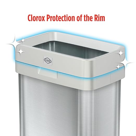 Clorox 13 Gallon Trash Can - 50L Slim Open Top Garbage Bin for Commercial Spaces, Kitchen, Office - Narrow Rectangular Stainless Steel Body with Hinged Rim Protection - Image 5