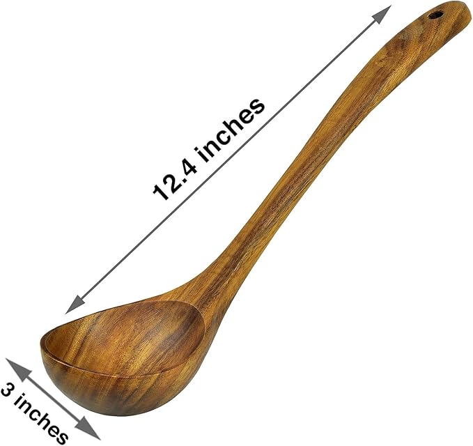 Wooden Ladle for Cooking, Soup Spoon Ladle – Teak Wooden Serving Spoon, 12.4″ Handle, Medium Scoop Size 2 oz – Eco Friendly, Natural and Sustainable - Image 4
