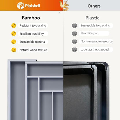 Pipishell Bamboo Expandable Drawer Organizer for Utensils Holder, Adjustable Cutlery Tray, Wood Drawer Dividers Organizer for Silverware, Flatware, Knives in Kitchen, Bedroom, Living Room(Grey) - Image 6