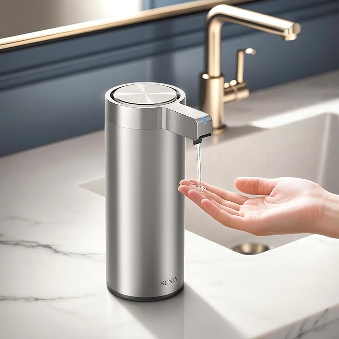 SUNLY Touchless Automatic Soap Dispenser – Clog-Free Pump, 0.2s Fast Sensor, USB-C Rechargeable, Smudge-Resistant Stainless Steel, for Kitchen & Bathroom Soap Dispenser by SUNLYHOME