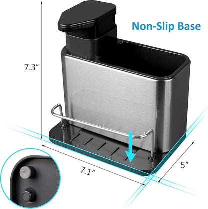 RedCall Soap Dispenser for Kitchen Sink, 3-in-1 Sponge Holder for Kitchen Sink Caddy, Stainless Steel Kitchen Sink Organizer Tray Drainer Rack, Rustproof Dish Soap Dispenser Brush Holder Countertop - Image 6