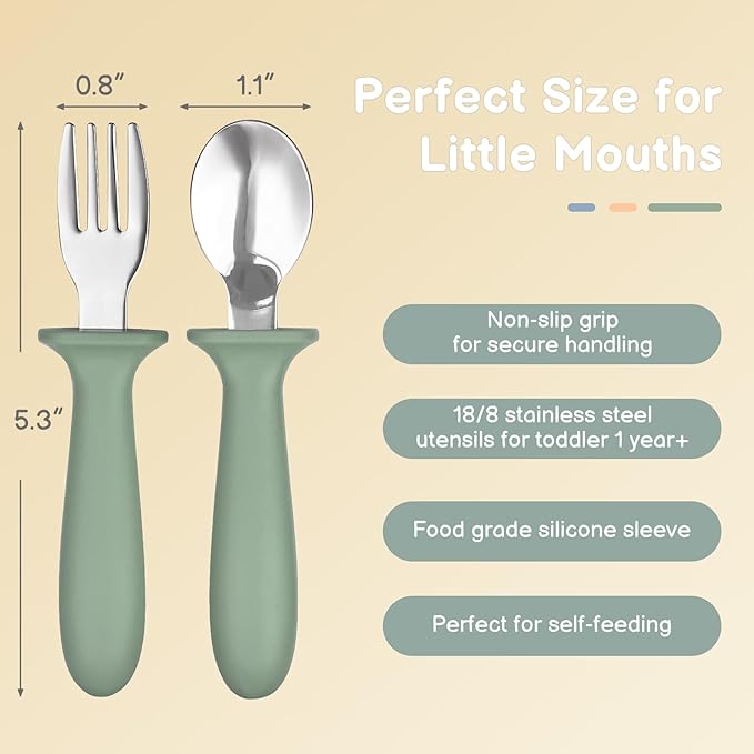 Eascrozn Toddler Utensils, 6 Pack kids Silverware Set with Silicone Handle, 18/8 Stainless Steel Children Safe Forks and Spoons, Dishwasher Safe - Image 2