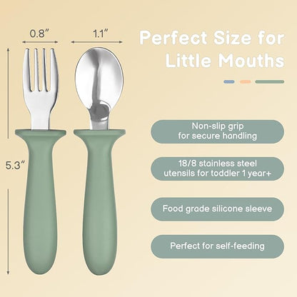 Eascrozn 6 Pack Toddler Utensils, kids Silverware with Silicone Handle, 18/8 Stainless Steel Children Safe Spoons and Forks Set Baby Feeding Essentials, Dishwasher Safe - Image 2