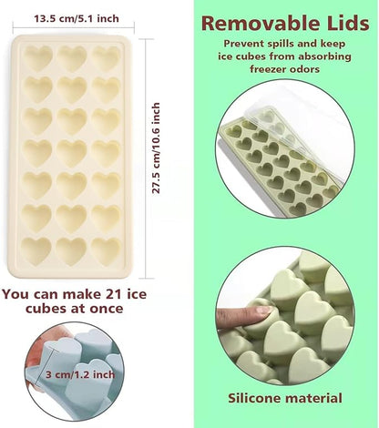 Heart Shape Ice Cube Tray, 21 Holes Silicone Ice Cube Mold with Removable Lid Flexible for Whiskey Cocktail Chocolate (White) - Image 2