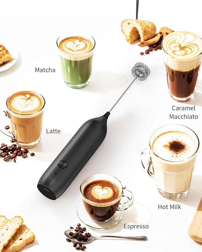 CIRCLE JOY Rechargeable Milk Frother Handheld, Coffee Frother Wand Drink Mixer with Stainless Steel Whisk for Coffee, Cappuccino, Lattes, Frappe, Matcha and Hot Chocolate, Black - Image 7