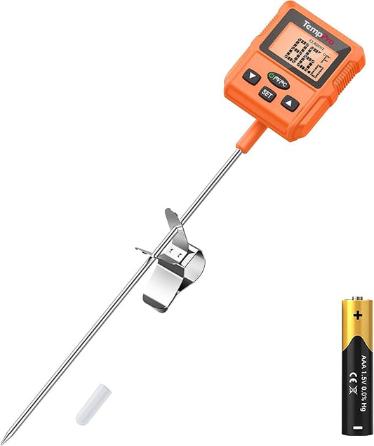 TempPro TP511 Digital Candy Thermometer with Pot Clip, Programmable Instant Read Food Meat Thermometer with 10'' Long Probe for Baking Grilling Candle Oil Deep Fry Thermometer(Previously ThermoPro)