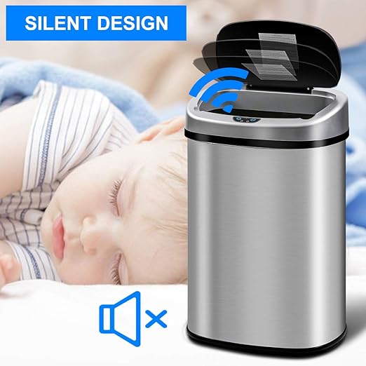 Dkeli Kitchen Trash Can for Bathroom Bedroom Home Office Automatic Touch Free High-Capacity Garbage Can with Lid 13 Gallon / 50L Brushed Stainless Steel Trash Bin