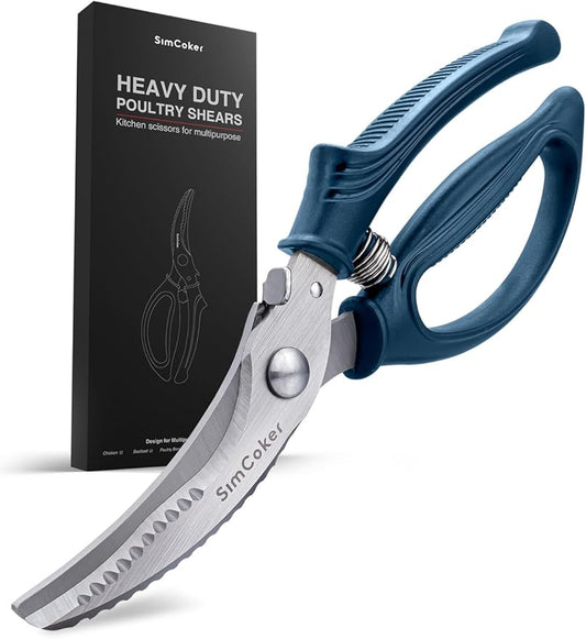 Poultry Shears, Heavy Duty Kitchen Shears With Anti-Slip Handle & Safety Lock, Poultry Scissors for Meat, Chicken, Bone,Turkey, Fish, Spring Loaded, Dishwasher Safe(Navy Blue)