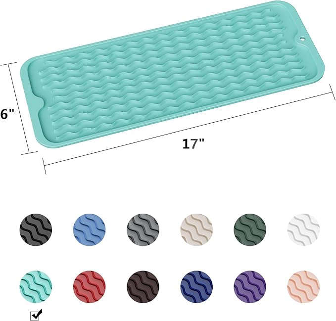 ZLR Silicone Sponge Holder & Sink Caddy Tray (6" x 17") - Narrow Dish Drying Mat for Kitchen Counter - Waterproof Soap Dispenser Organizer, Non-Slip Bathroom Vanity Tray (Mint Green) - Image 6