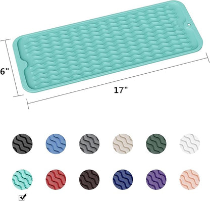 ZLR Silicone Sponge Holder & Sink Caddy Tray (6" x 17") - Narrow Dish Drying Mat for Kitchen Counter - Waterproof Soap Dispenser Organizer, Non-Slip Bathroom Vanity Tray (Mint Green) - Image 6