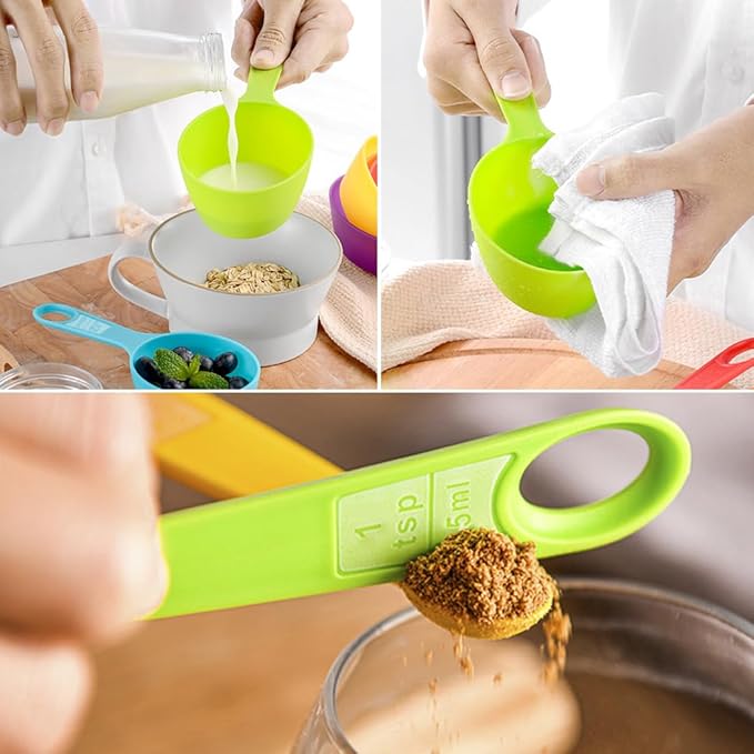 12 Piece Measuring Cups and Spoons Set, Colored Kitchen Measure Tools, Durable Nesting Cups and Spoons for Dry and Liquid, Dishwasher Safe - Image 3