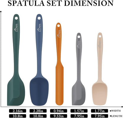HOTEC Heat Resistant 600℉ BPA-Free Silicone Rubber Spatula Set for Baking, Cooking, and Mixing Non Stick Dishwasher Safe, Neutral Set of 5 - Image 2