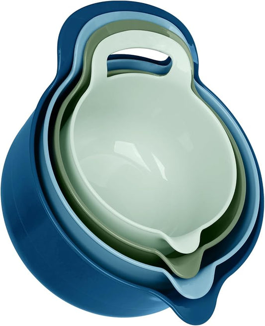 BoxedHome 4 Pack Nesting Mixing Bowl with Pour Spout and Handle, BPA free Microwave & Dishwasher Safe(Green/Blue, 4 Pack with Handle) by BoxedHomeProducts