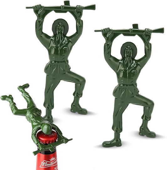 2pc-Creative 3D Army Man Bottle Opener,Unique Easy Opening Bottle Opener for Beer and beverage （Green ）