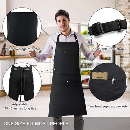 Jubatus 1 Pack Bib Aprons with 2 Pockets Cooking Chef Kitchen Apron for Women Men, Black - Image 2