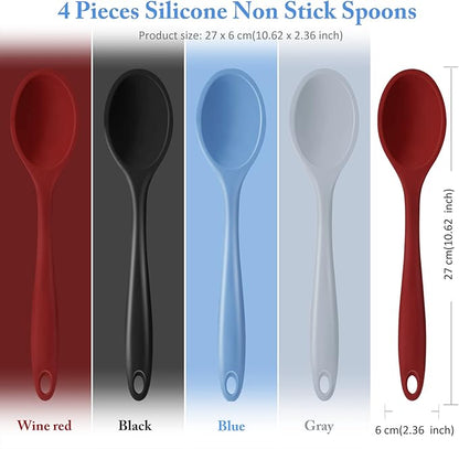 Shappy 4 Pieces Silicone Cooking Spoons 10.6 Inch Heat Resistant Kitchen Spoons for Mixing, Serving and Stirring Upgrade Large Non Stick Basting Utensils, Dishwasher Safe(Spoon,Fashionable Color) - Image 2