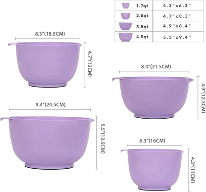 BoxedHome Nesting Plastic Mixing Bowl Set, 4 Piece Mixing Bowl Set with Pour Spouts, Size 1.7, 2.5, 3.5 and 4.5qt, for Prepping, Mixing, Baking, Cooking(2023 New Version, Purple) - Image 4