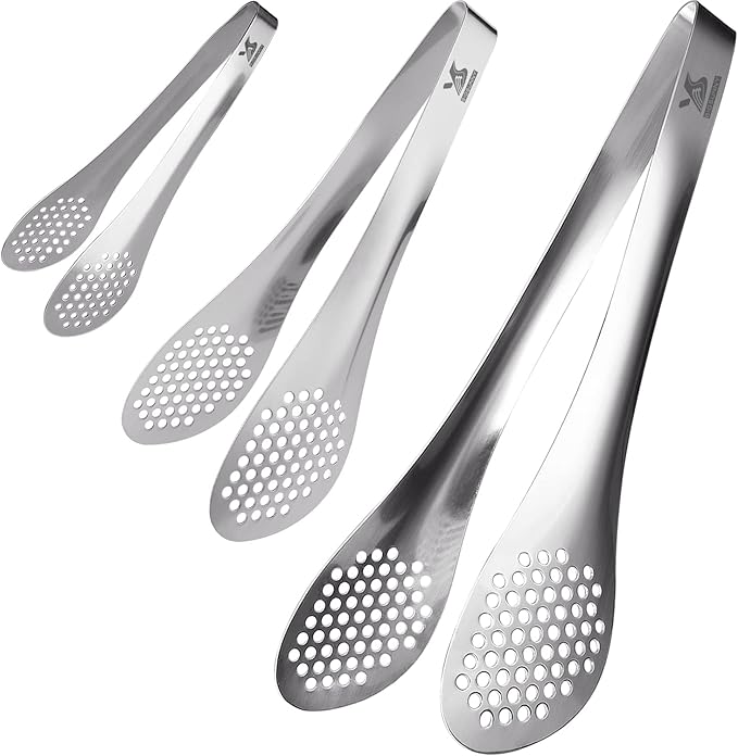 MSY BIGSUNNY Chef Kitchen Tongs Stainless Steel Food Serving Tongs Set Buffet tongs (silver 7" 9" & 11", 3 pack) by MSYBIGSUNNY