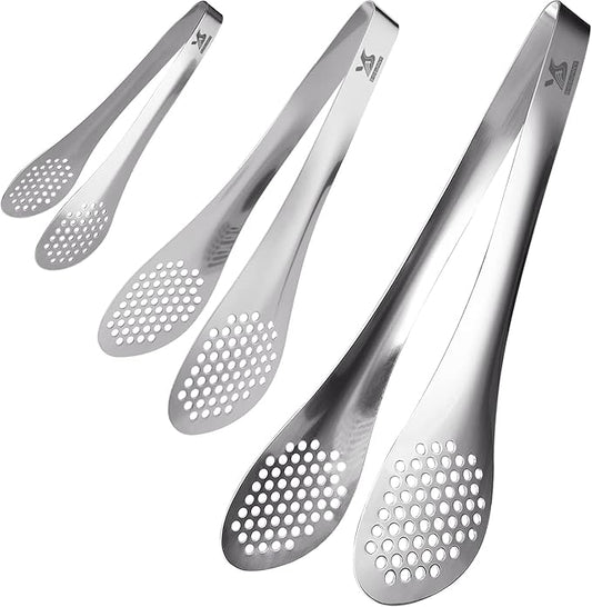 MSY BIGSUNNY Chef Kitchen Tongs Stainless Steel Food Serving Tongs Set Buffet tongs (silver 7" 9" & 11", 3 pack) by MSYBIGSUNNY