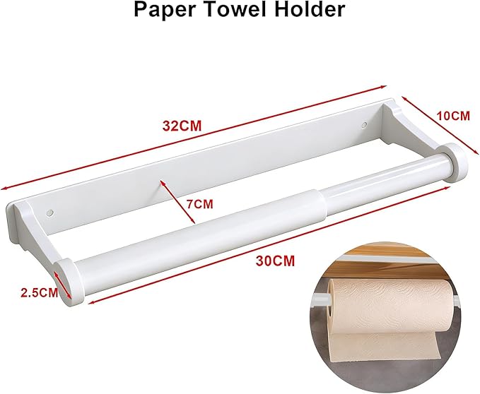 MONEER Kitchen Roll Holder Under Cabinet, Paper Towel Holder, Aluminum Alloy Kitchen Towel Holders, Self Adhesive Kitchen Roll Holder for Kitchen, Bathroom, Living Room (White) - Image 2