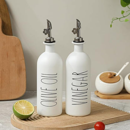 HOMCDALY 16oz Olive Oil Dispenser Bottles for Kitchen, White Oil and Vinegar Dispenser Set, Two Olive Oil Bottles with Bamboo Tray | Set of 2 (16oz-P-White) - Image 6