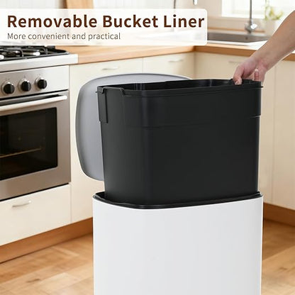 PayLessHere Stainless Steel Trash Can with Lid - Removable Inner Bucket, Foot Pedal Soft Close for Office, Home, Kitchen (White, 13 G) - Image 5