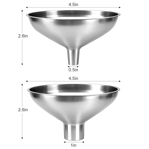 2 Pack Stainless Steel Kitchen Funnel Set for Filling Bottles - 2 Different Caliber Sizes, Seamless One-Piece Design for Transferring Oils Spices Powder Mixes (Easy to Clean) - Image 3