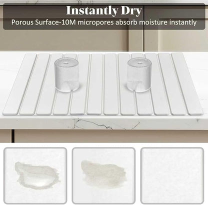 Extral Large Stone Dish Drying Mats for Kitchen Counter, 28"(L)×16"(W) Quick Dry Dish Drying Mat, Collapsible Eco-Friendly Absorbent Diatomaceous Earth Mat for Dishes Cups, Match Any Countertop - Image 4