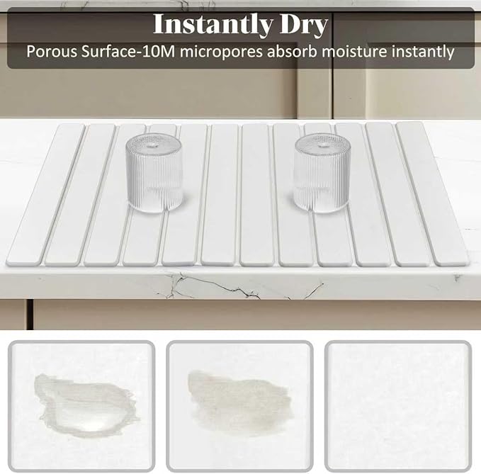 Extral Large Stone Dish Drying Mats for Kitchen Counter, 28"(L)×16"(W), Collapsible Quick Drying Dish Mats, Eco-Friendly Absorbent Diatomaceous Earth Mat for Dishes Cups Bottles, Match Any Countertop - Image 4