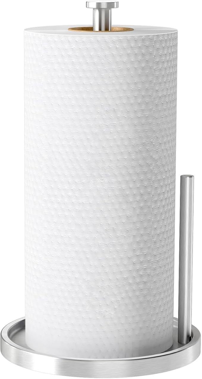 Paper Towel Holder Countertop, Standing Paper Roll Holder with Anti Slip Weighted Base, Stainless Steel Freestanding Paper Towel Holder for Kitchen, Silver - Image 8
