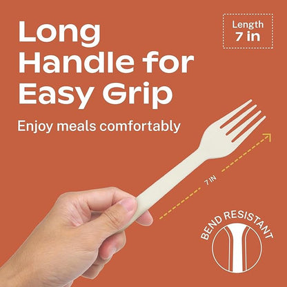 CORAL Ivory White 100% Compostable Silverware Set 340 Pieces - Heavy Duty 160 Forks, 120 Spoons, 60 Knives Bulk - Break Resistant with Smooth Edges, Ocean Friendly Alternative to Plastic Utensils