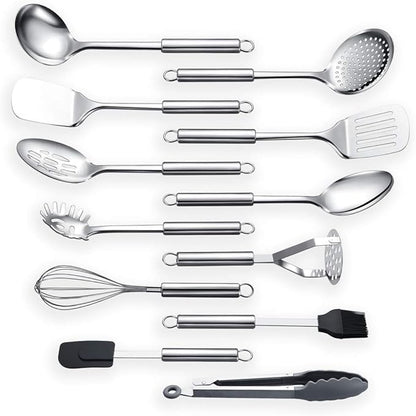 Berglander Cooking Utensil Set 12 Piece Stainless Steel Kitchen Tool Set, Include Cooking Spoon, Spatula, Whisk, Cooking Tong and etc (12 Pieces) - Image 2