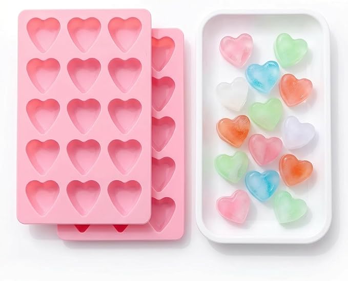 Cute Ice Cube Trays Silicone Chocolate Mold Wax Melt Molds Easy Release Ice Trays Non-Stick Chocolate Soap Pudding Jello Ice Cube Tray (2pcs Heart)